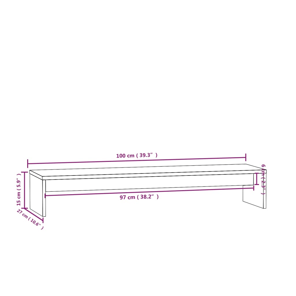 Stojan na monitor bílý 100 x 27 x 15 cm masivní borové dřevo