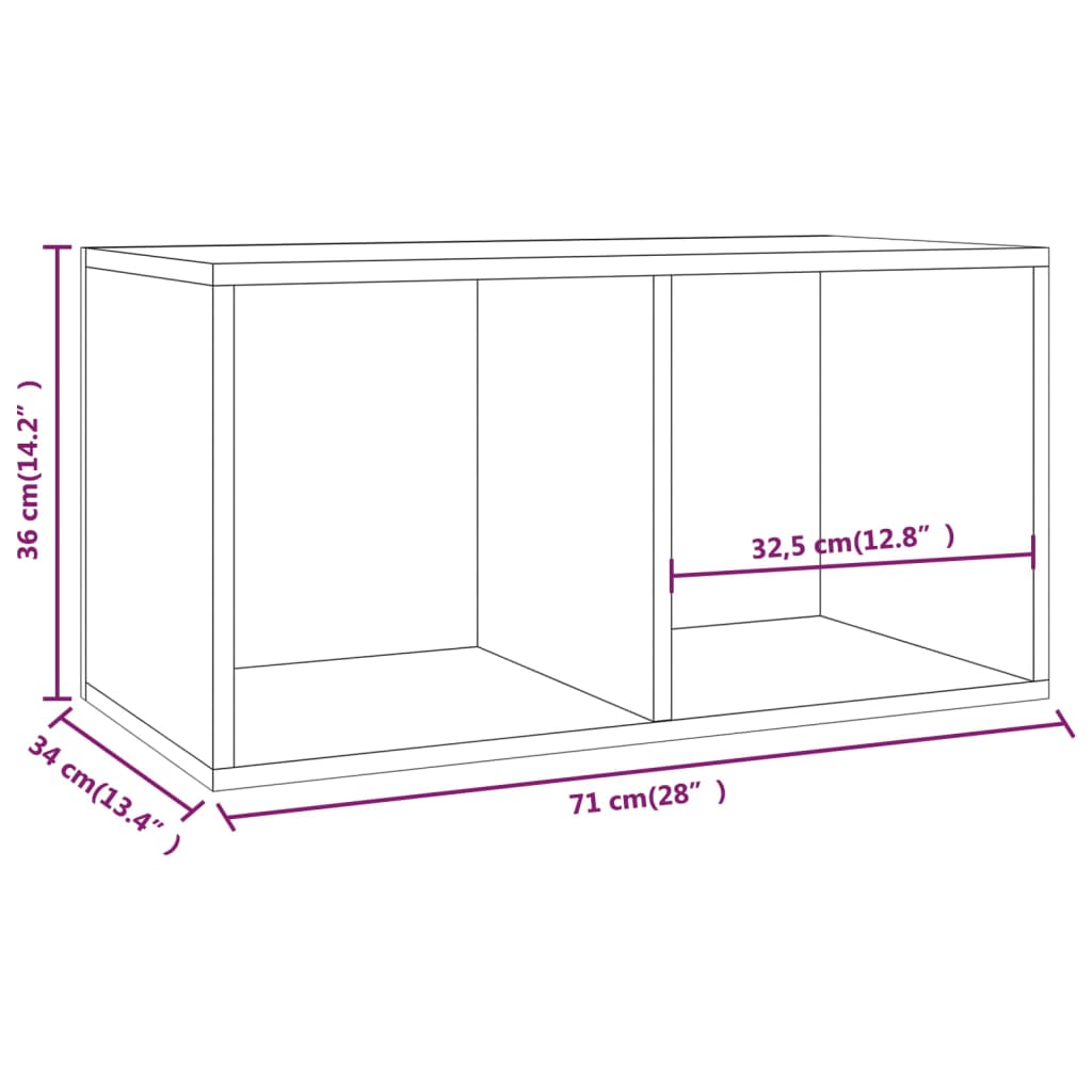 Úložný box na LP desky hnědý dub 71x34x36 cm kompozitní dřevo