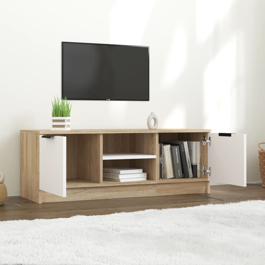 TV skříňka bílá a dub sonoma 102x35x36,5 cm kompozitní dřevo