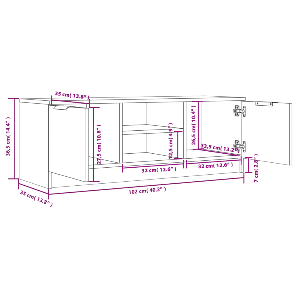 TV skříňka bílá a dub sonoma 102x35x36,5 cm kompozitní dřevo