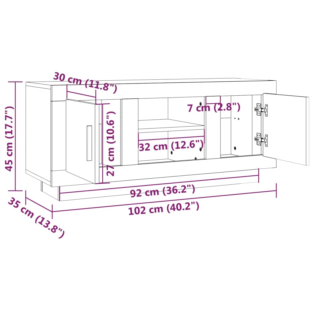 TV skříňka bílá a dub sonoma 102 x 35 x 45 cm kompozitní dřevo