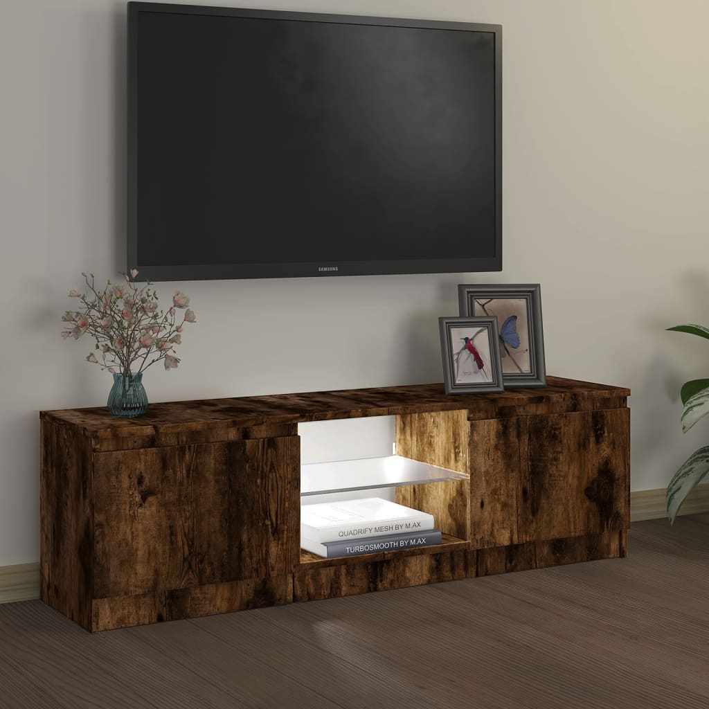 TV skříňka s LED osvětlením kouřový dub 120 x 30 x 35,5 cm