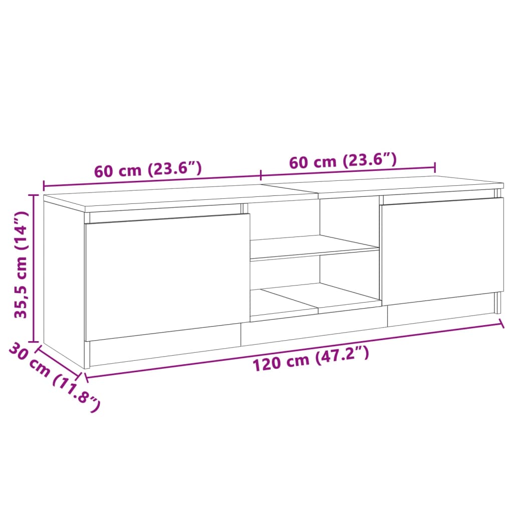 TV skříňka s LED osvětlením kouřový dub 120 x 30 x 35,5 cm