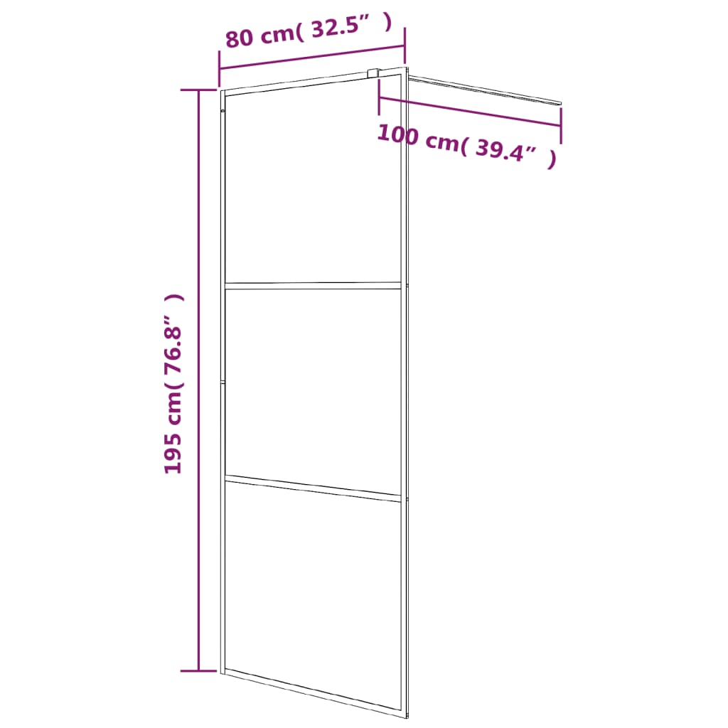 Sprchová zástěna walk-in 80 x 195 cm napůl mléčné ESG sklo