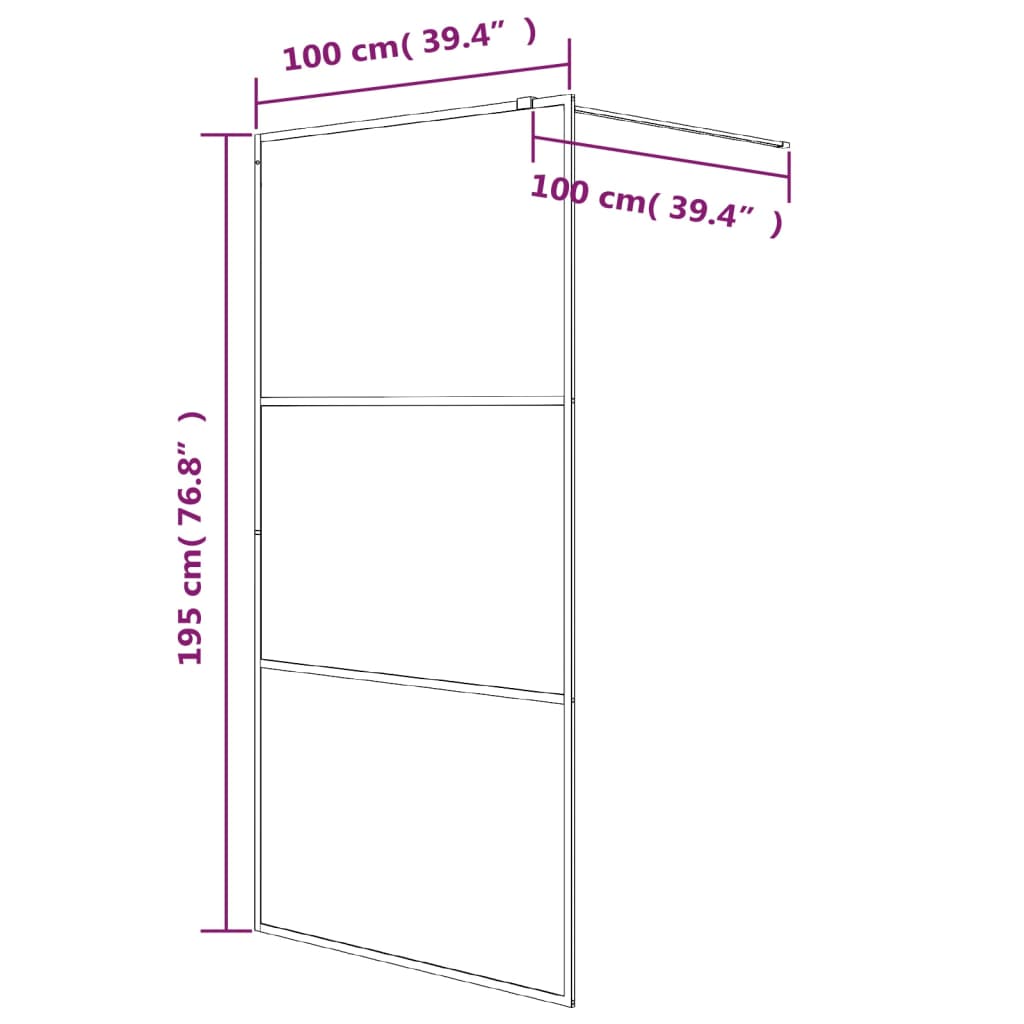 Sprchová zástěna walk-in černá 100 x 195 cm mléčné ESG sklo