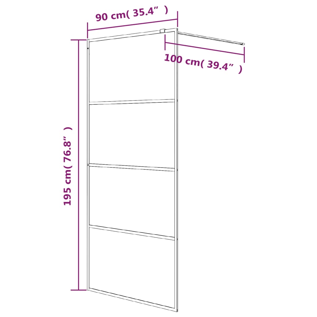 Sprchová zástěna walk-in černá 90x195 cm napůl mléčné ESG sklo