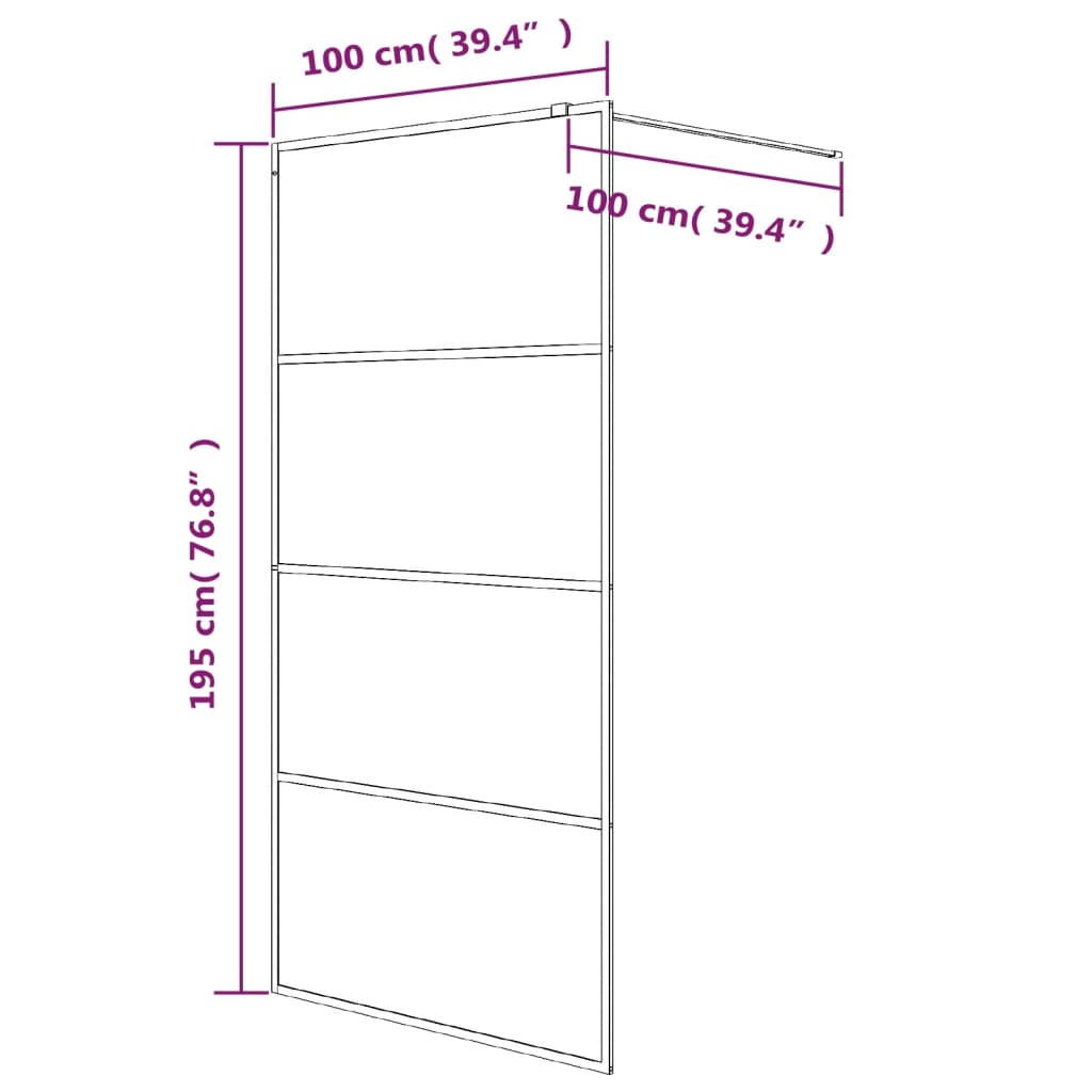 Sprchová zástěna walk-in černá 100x195 cm napůl mléčné ESG sklo