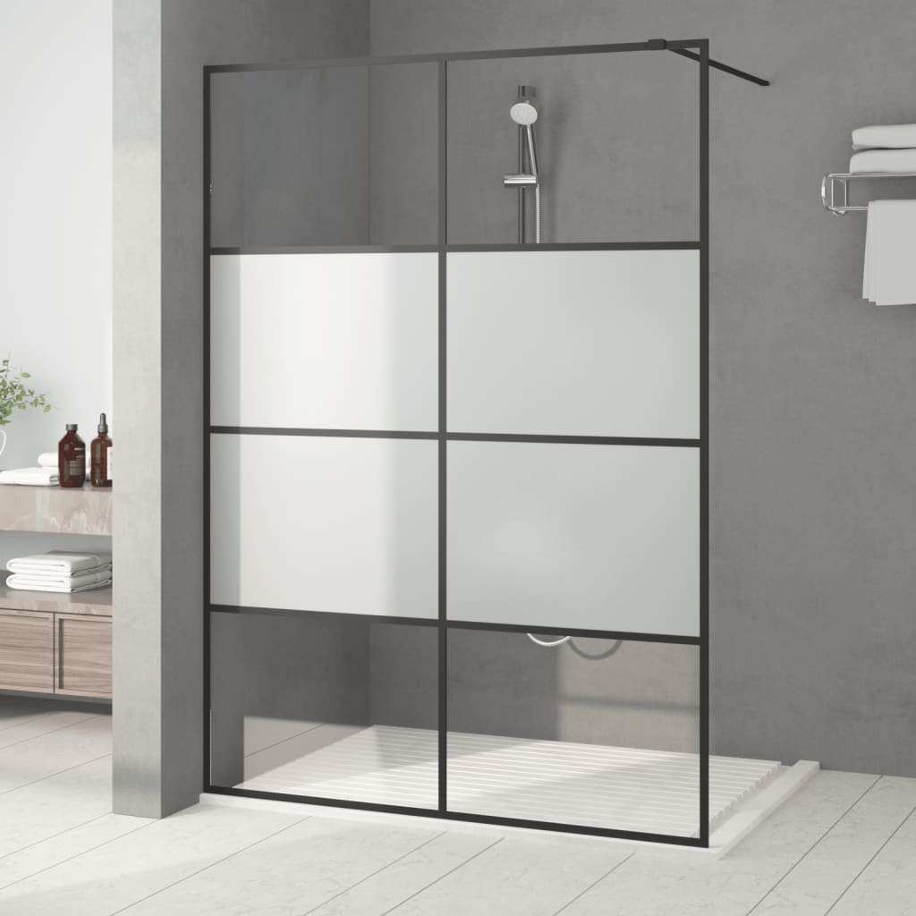 Sprchová zástěna walk-in černá 140x195 cm napůl mléčné ESG sklo