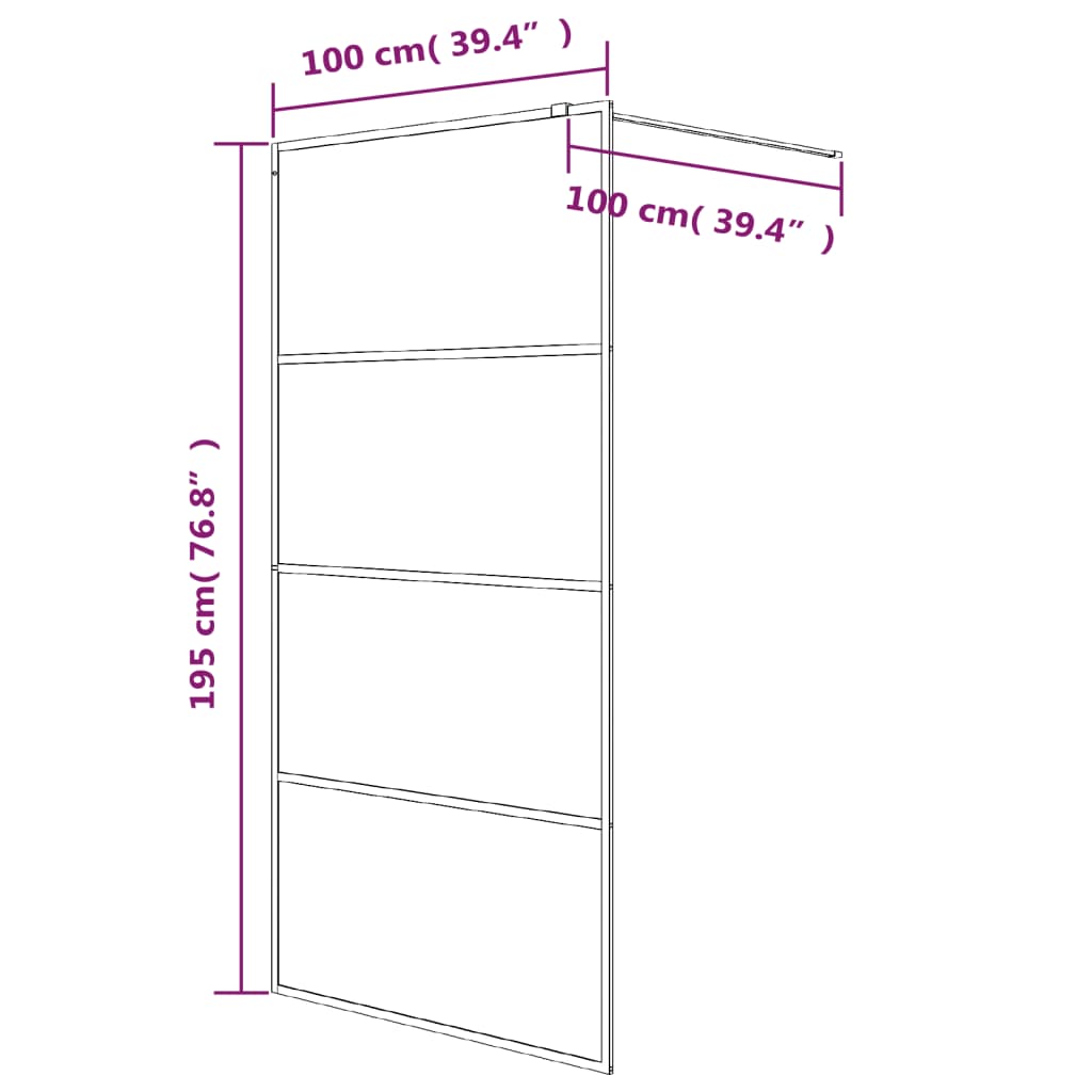 Sprchová zástěna walk-in černá 100 x 195 cm mléčné ESG sklo