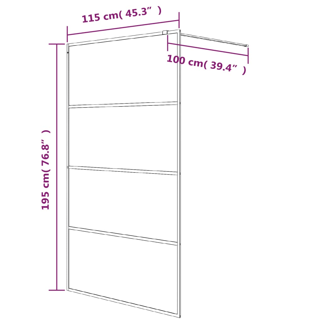 Sprchová zástěna walk-in černá 115 x 195 cm mléčné ESG sklo