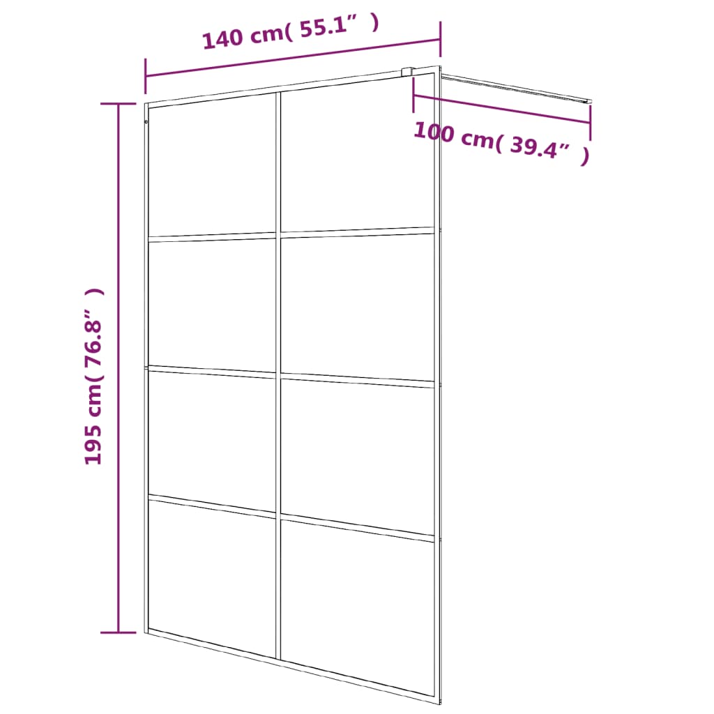 Sprchová zástěna walk-in černá 140 x 195 cm mléčné ESG sklo