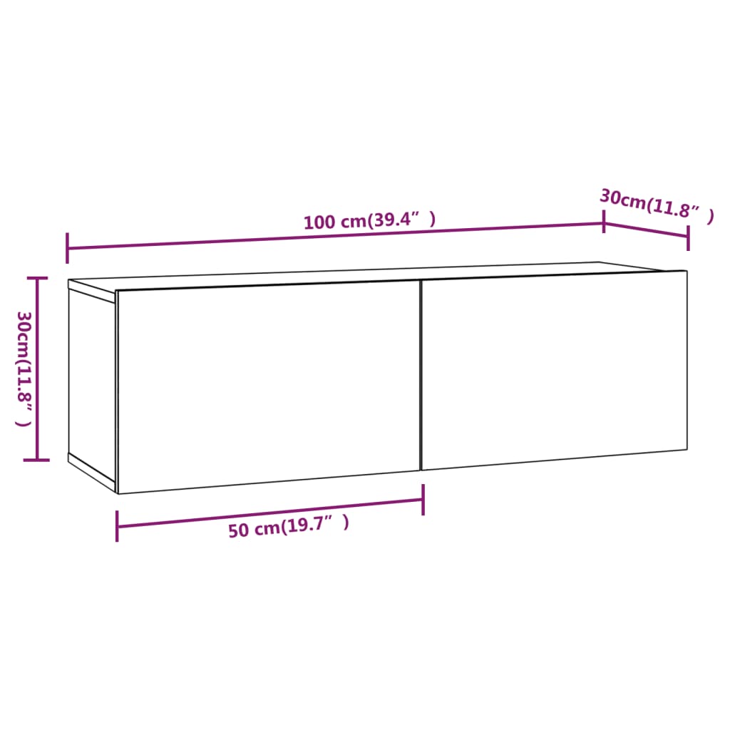 Nástěnné TV skříňky 4 ks betonově šedé 100 x 30 x 30 cm