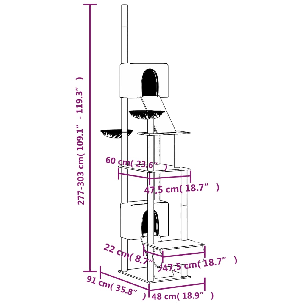 Kočičí strom ke stropu krémový 277–303 cm