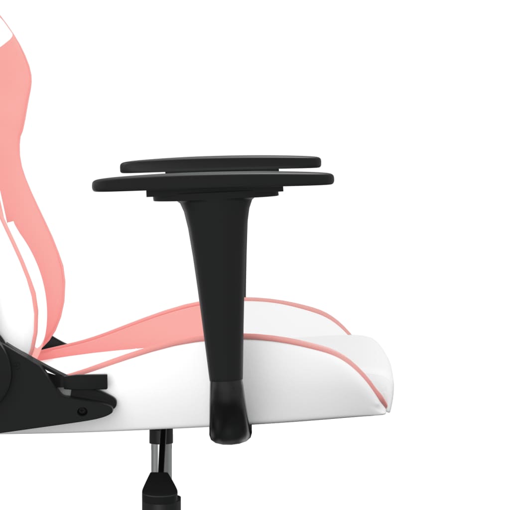 Masážní herní židle bílá a růžová umělá kůže