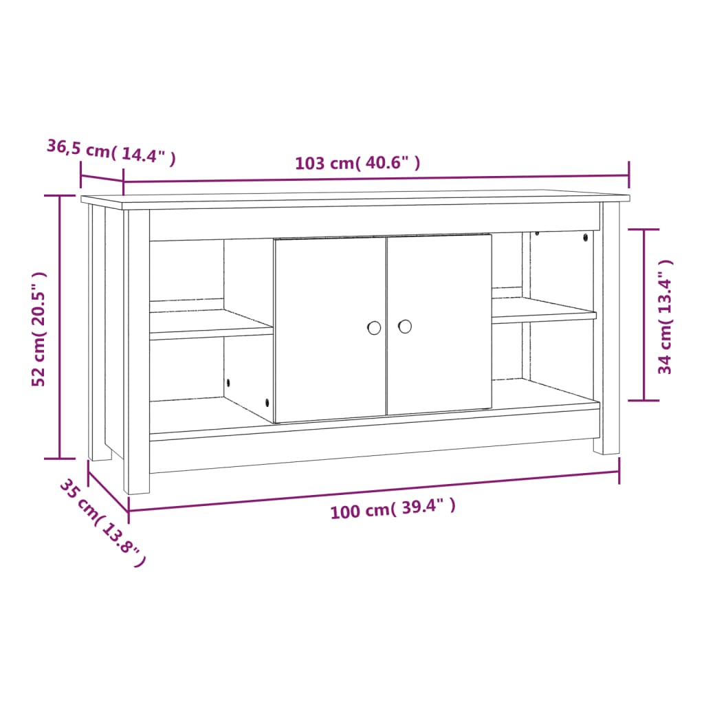 TV skříňka 103 x 36,5 x 52 cm masivní borové dřevo