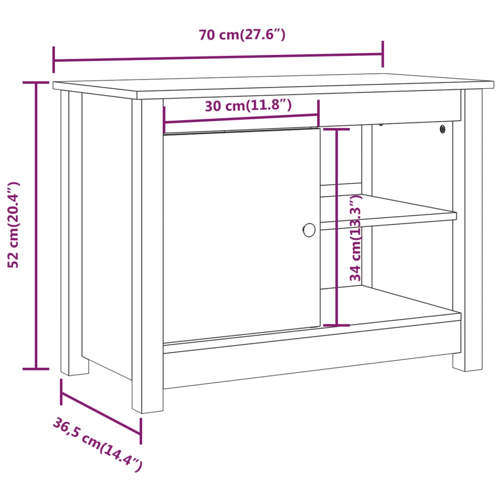 TV skříňka bílá 70 x 36,5 x 52 cm masivní borové dřevo