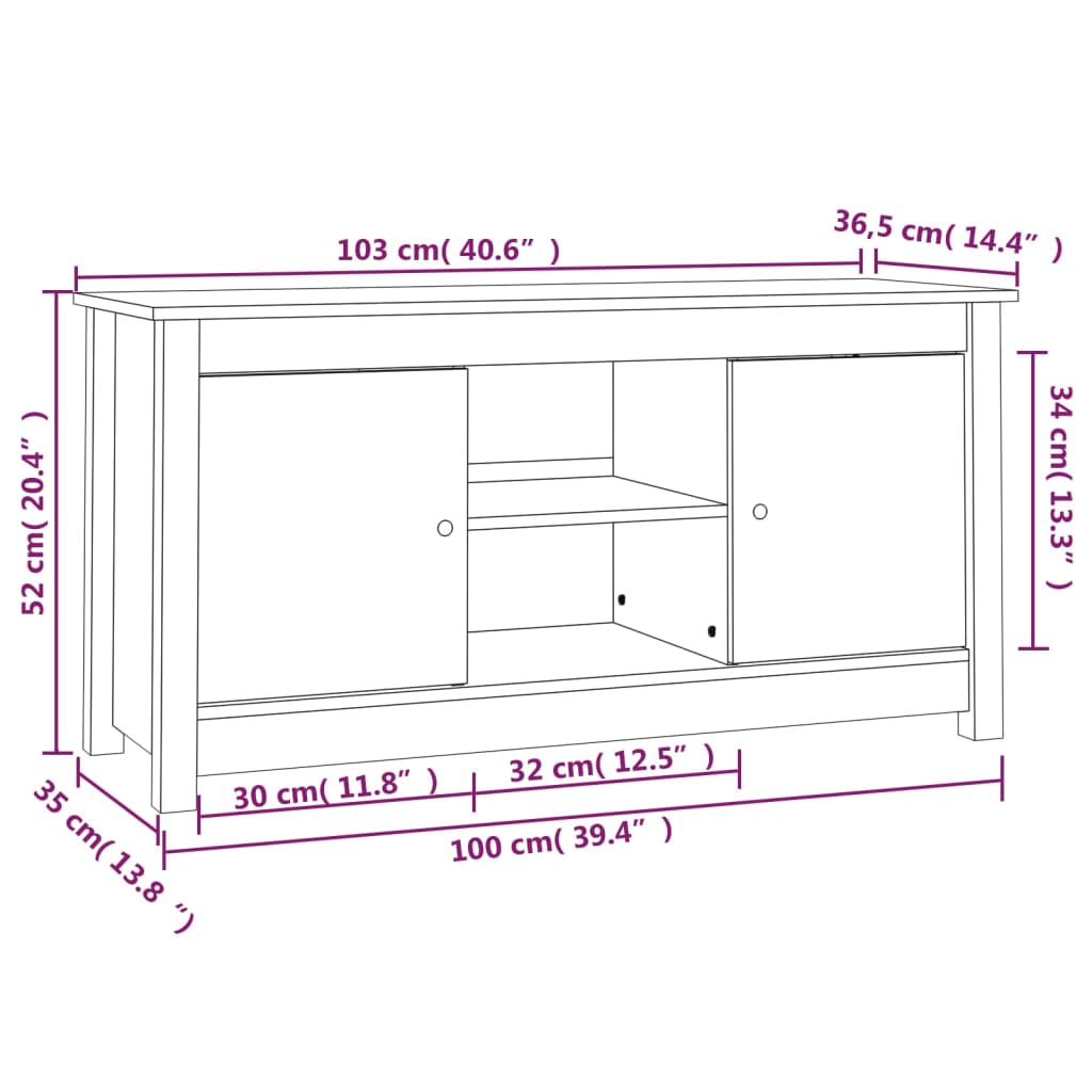 TV skříňka 103 x 36,5 x 52 cm masivní borové dřevo