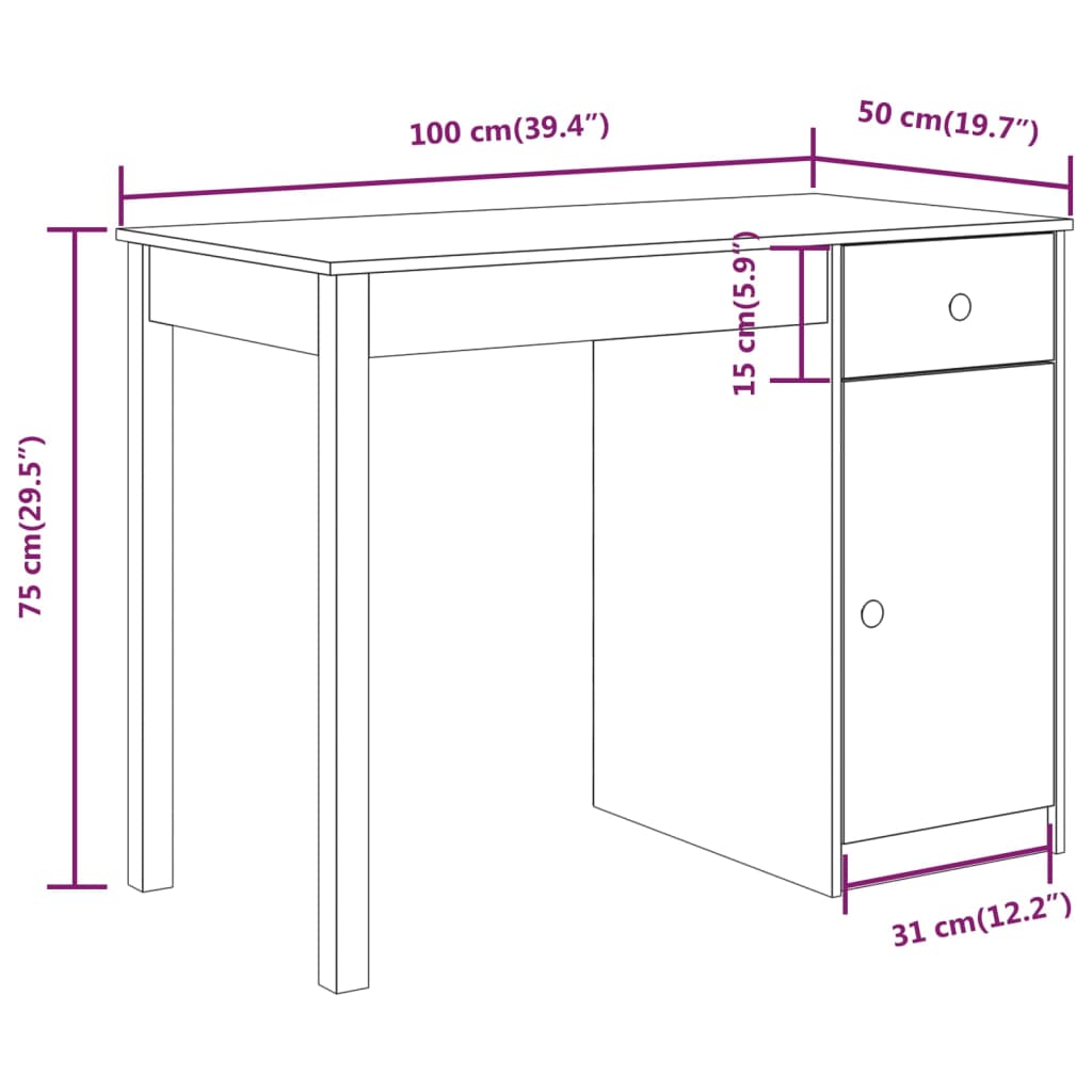 Psací stůl bílý 100 x 50 x 75 cm masivní borové dřevo