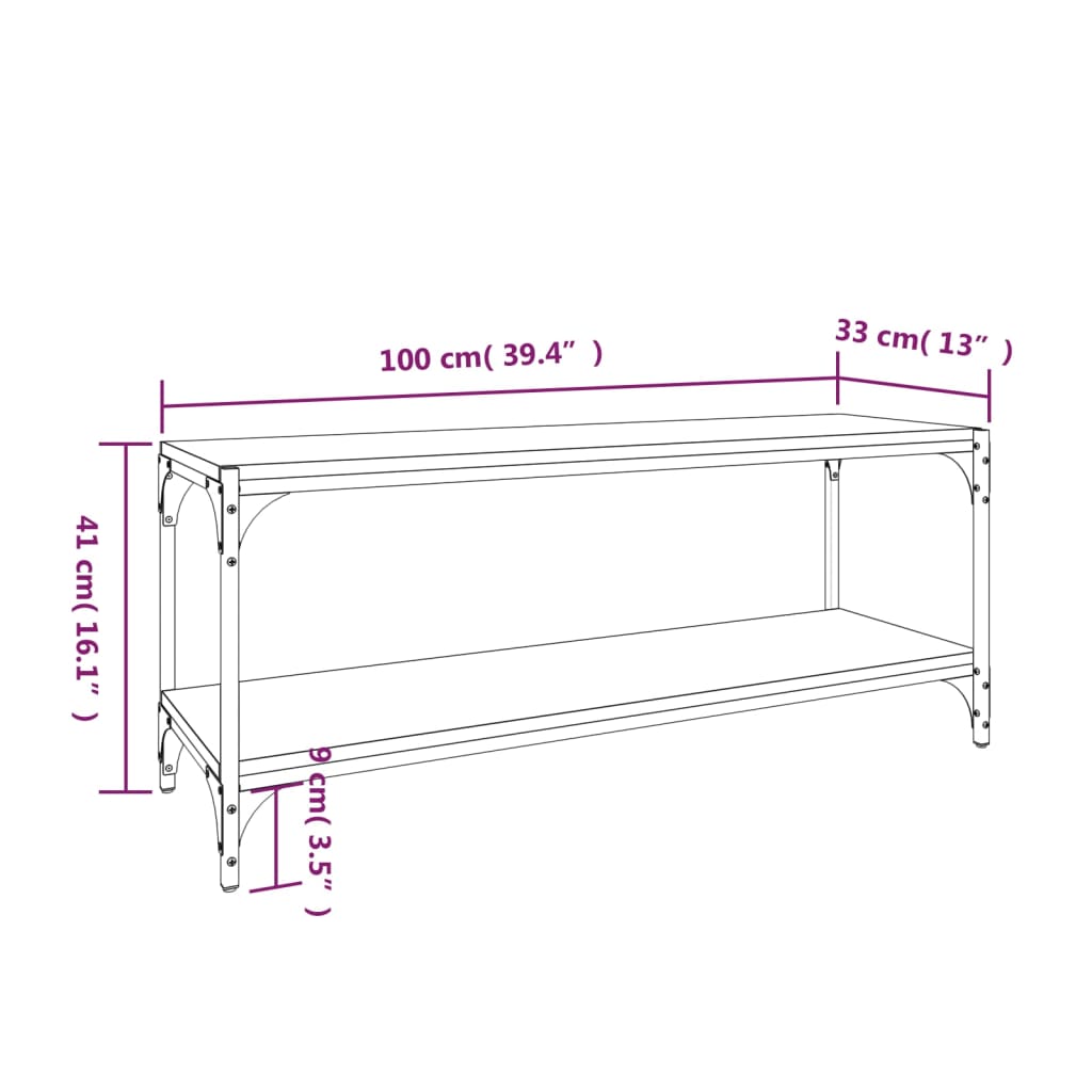 TV skříňka kouřový dub 100 x 33 x 41 cm kompozitní dřevo a ocel