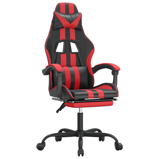 Otočná herní židle s podnožkou černá a červená umělá kůže