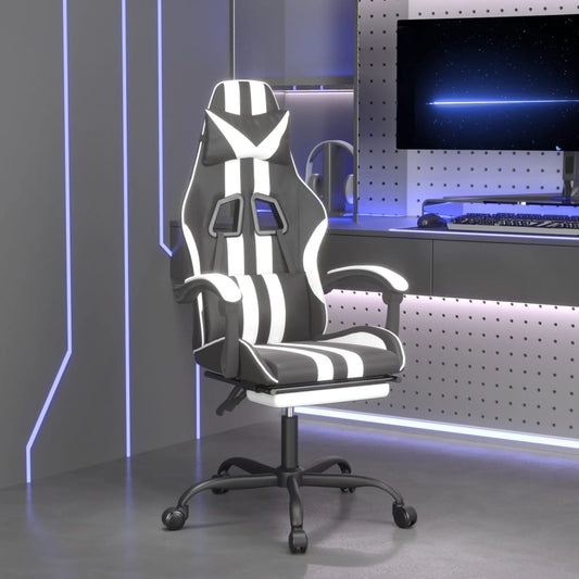 Otočná herní židle s podnožkou černá a bílá umělá kůže