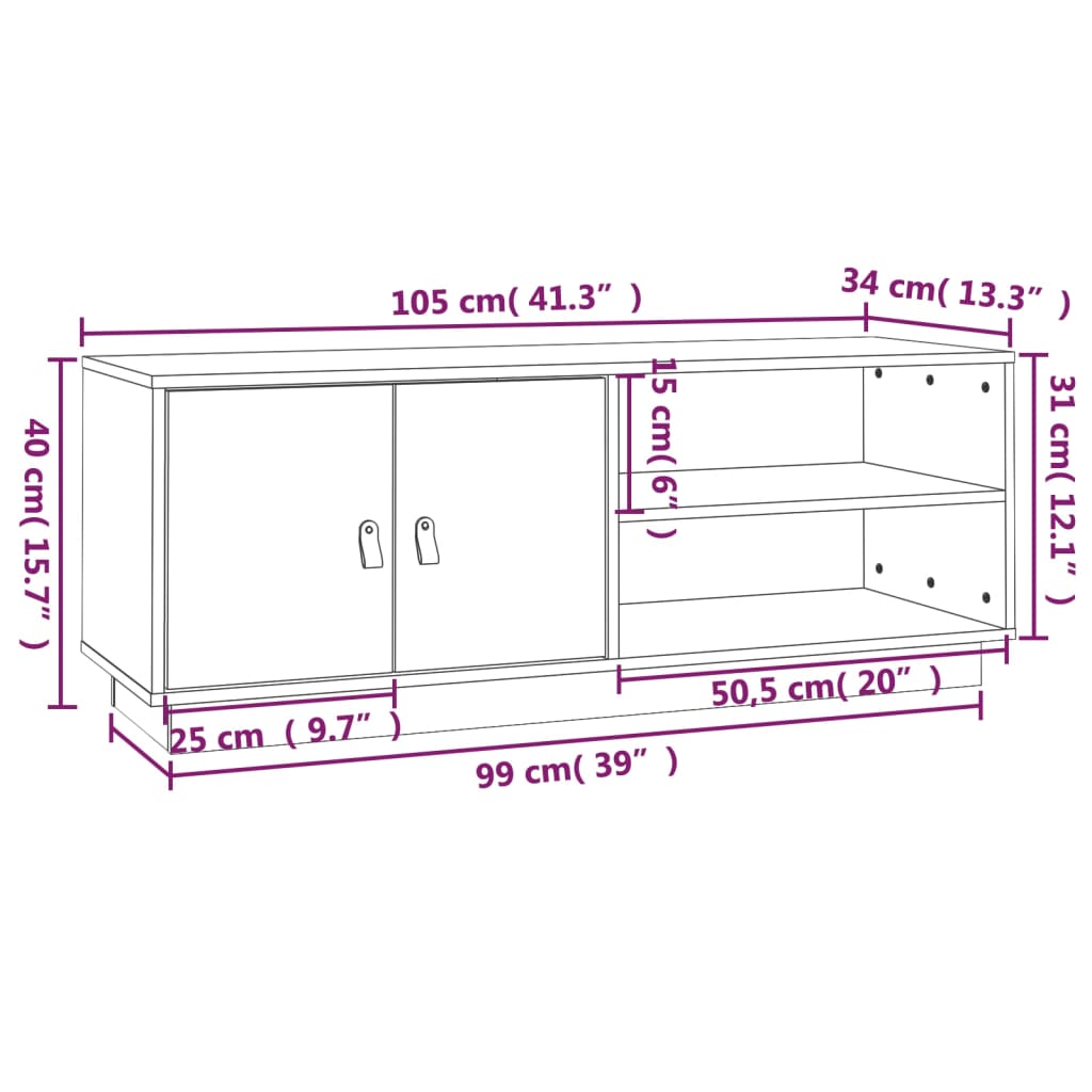 TV skříňka 105 x 34 x 40 cm masivní borové dřevo