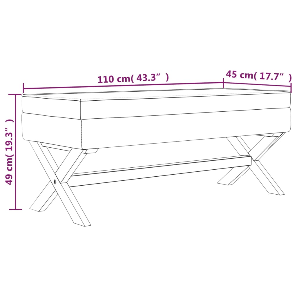 Stolička s úložným prostorem světle šedá 110x45x49 cm samet