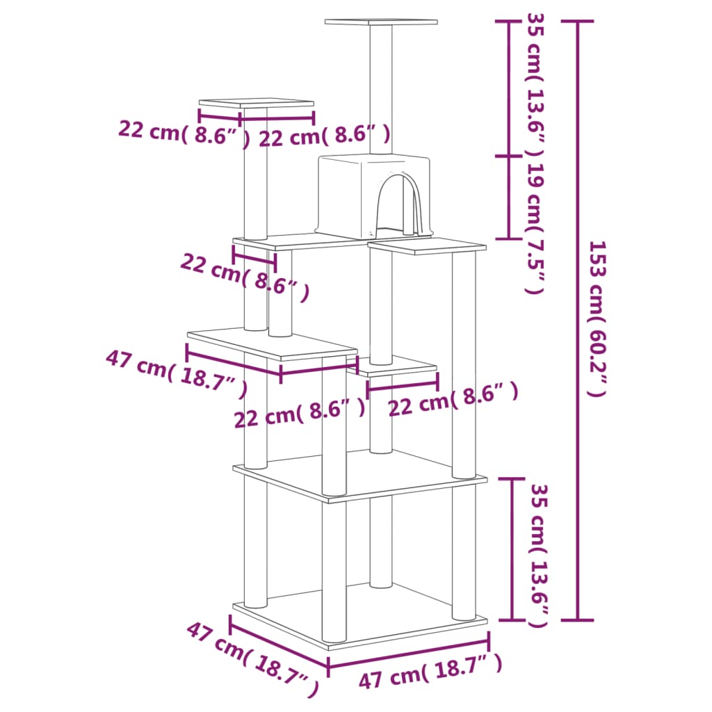 Škrabadlo pro kočky se sisalovými sloupky krémové 153 cm