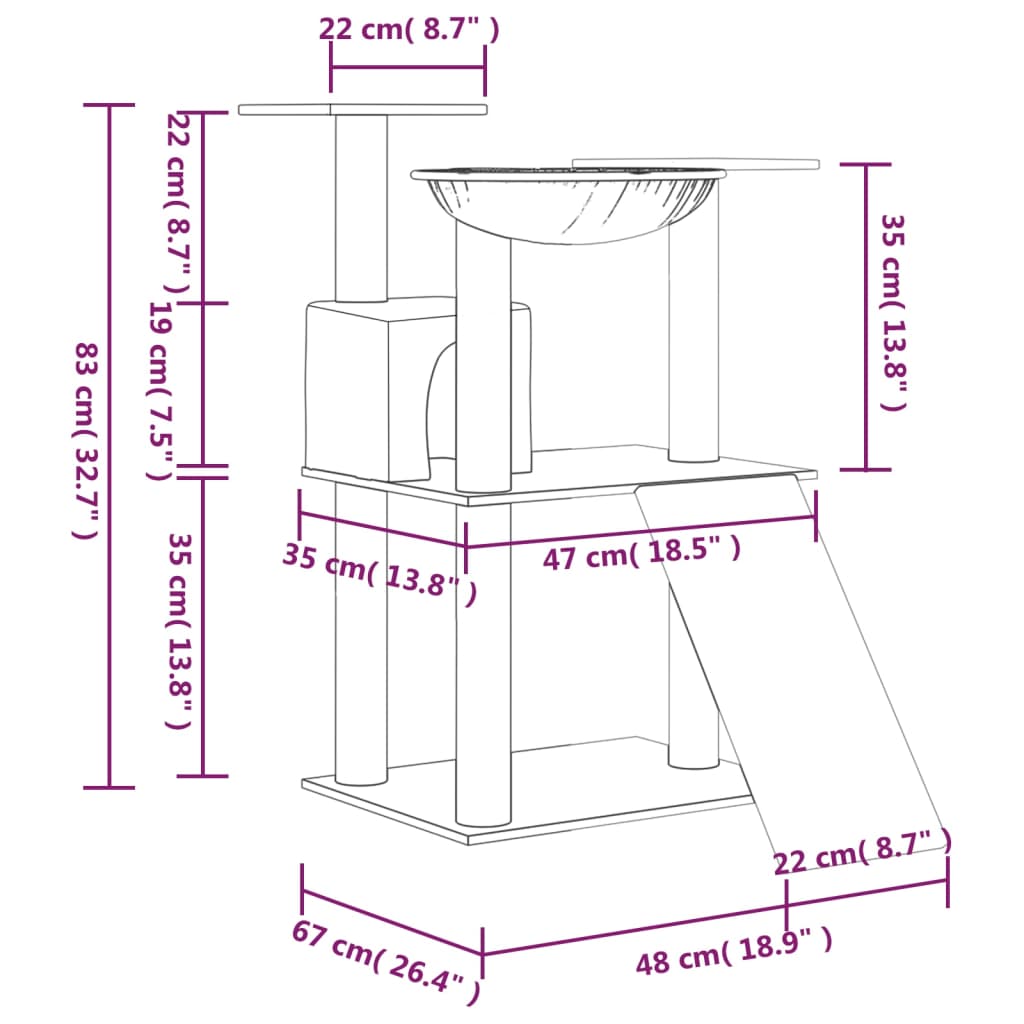 Škrabadlo pro kočky se sisalovými sloupky krémové 83 cm