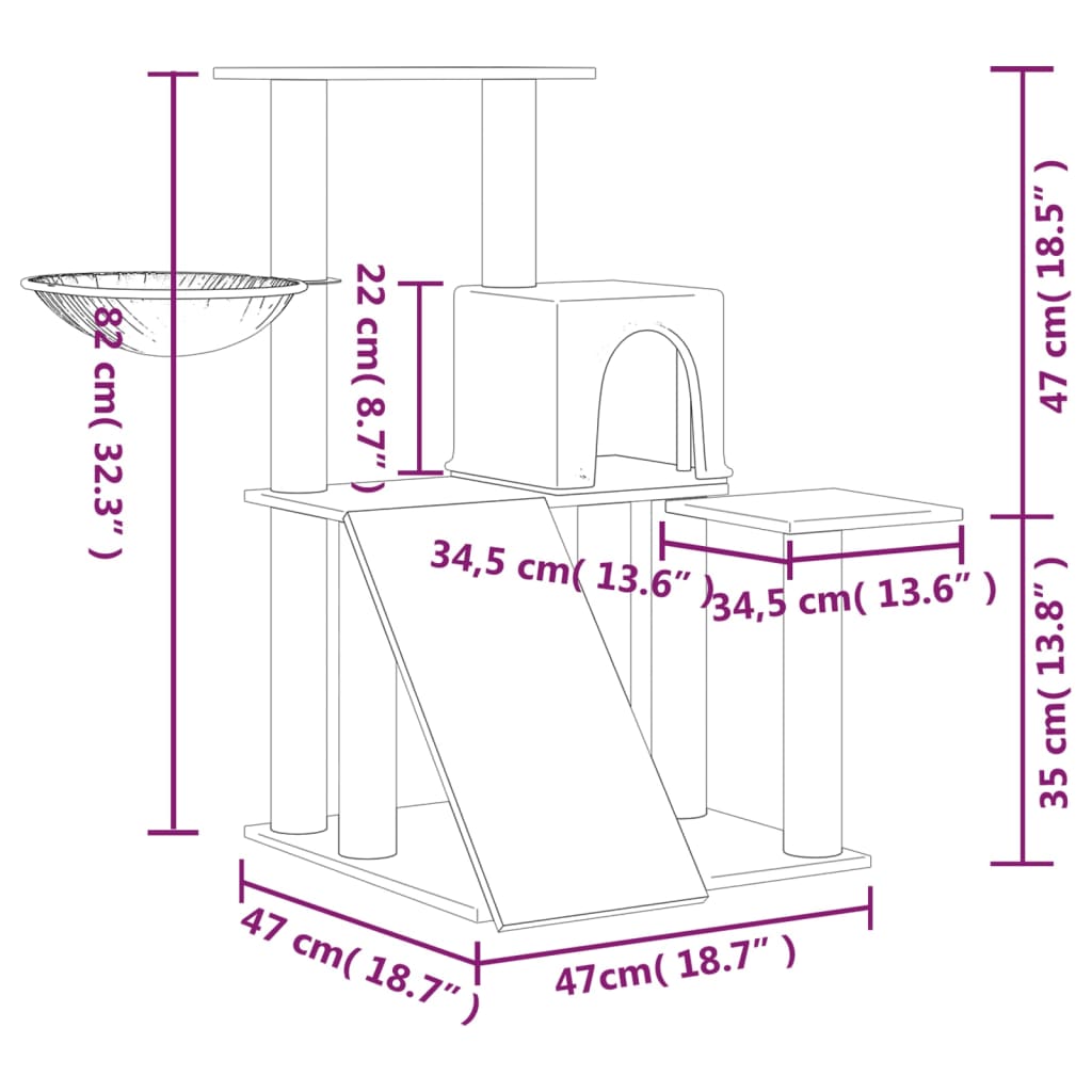 Škrabadlo pro kočky se sisalovými sloupky krémové 82 cm