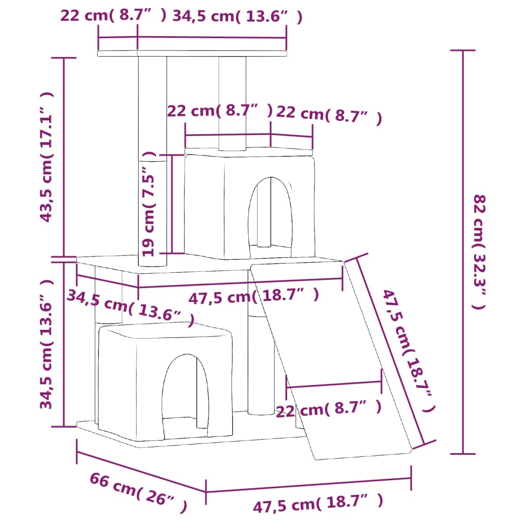 Škrabadlo pro kočky se sisalovými sloupky krémové 82 cm