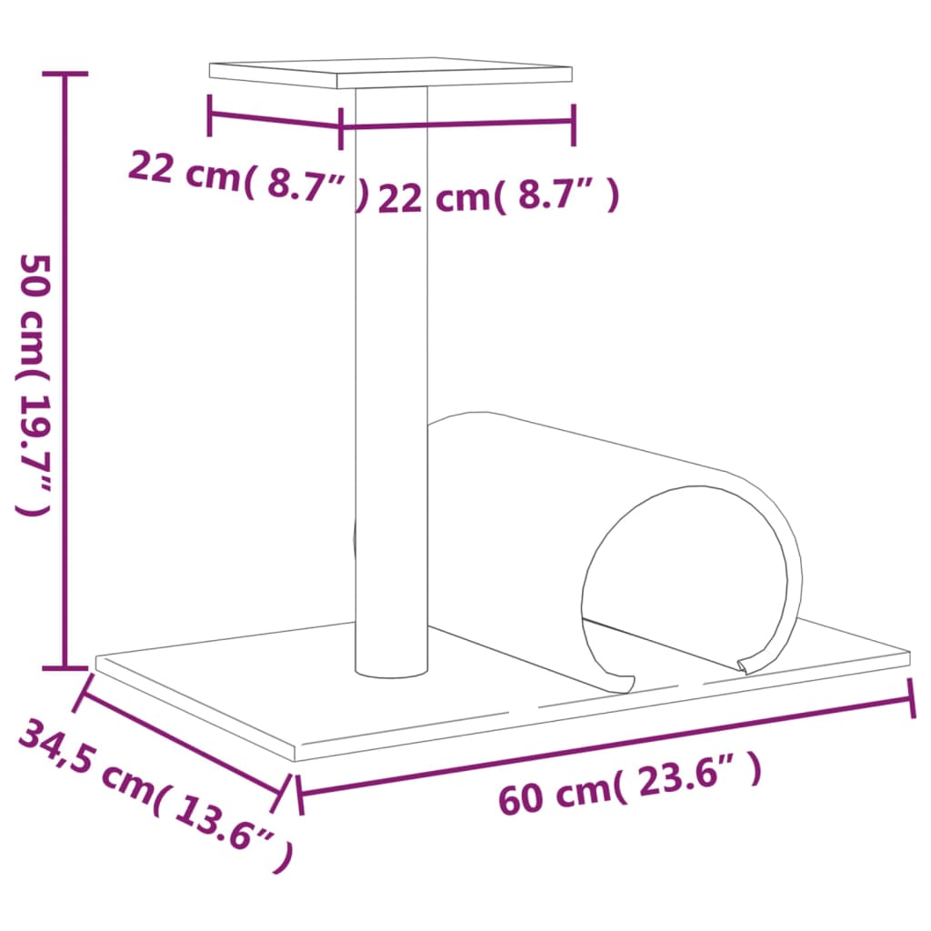 Škrabadlo pro kočky s tunelem krémové 60 x 34,5 x 50 cm