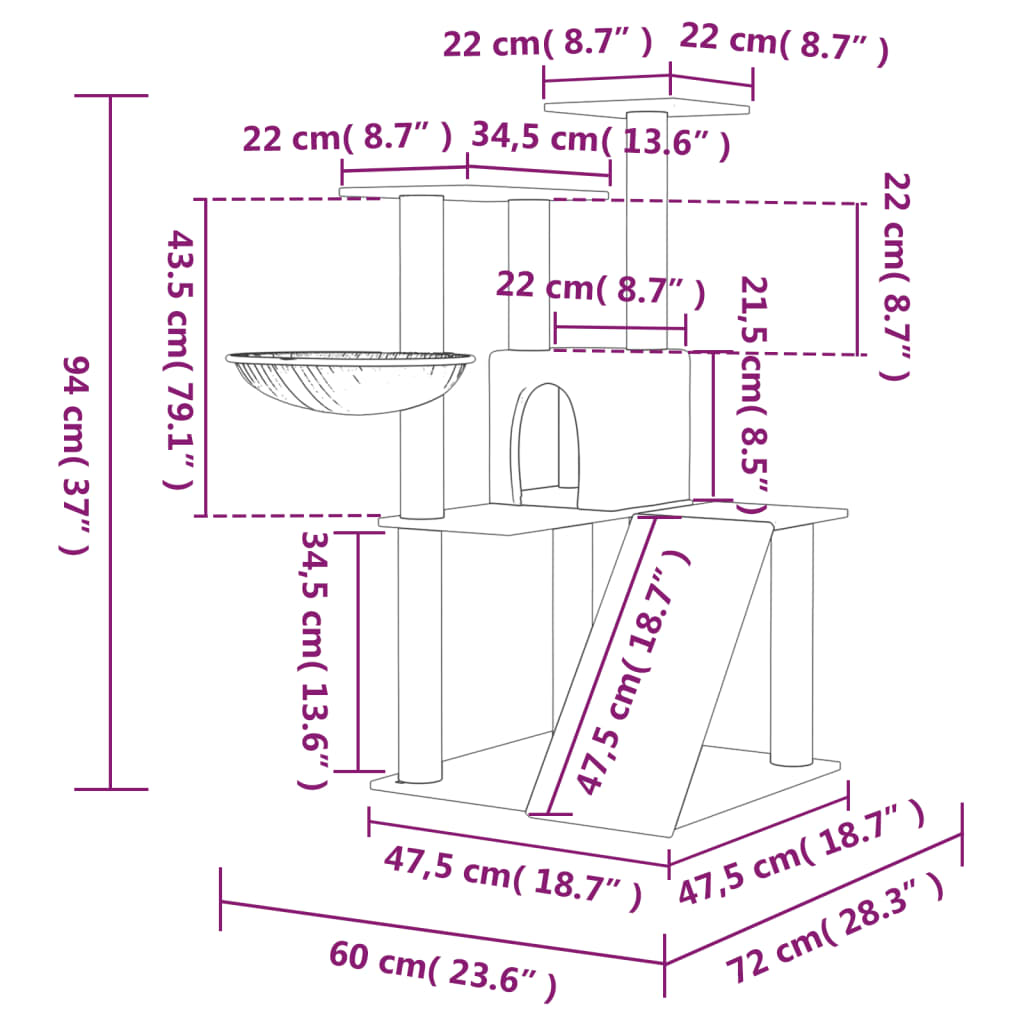 Škrabadlo pro kočky se sisalovými sloupky krémové 94 cm