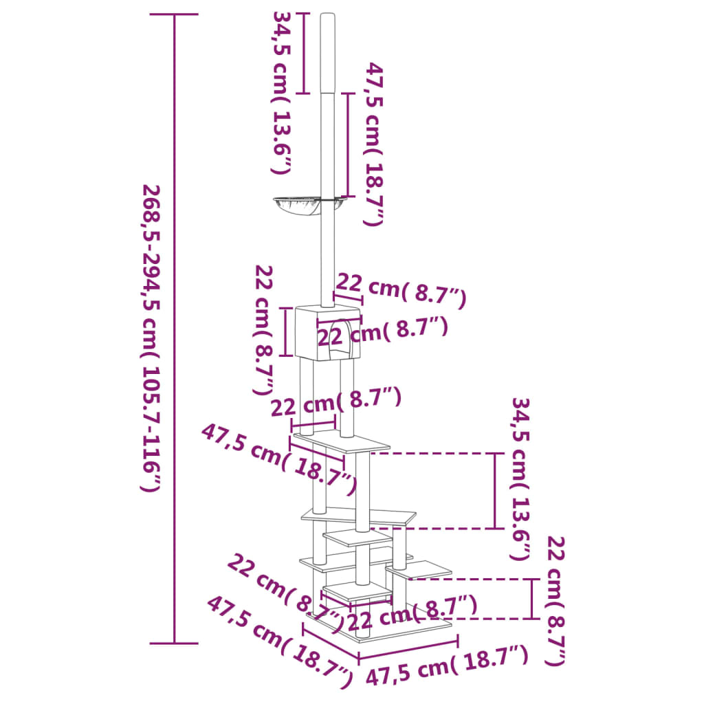 Kočičí strom ke stropu tmavě šedý 268,5–294,5 cm