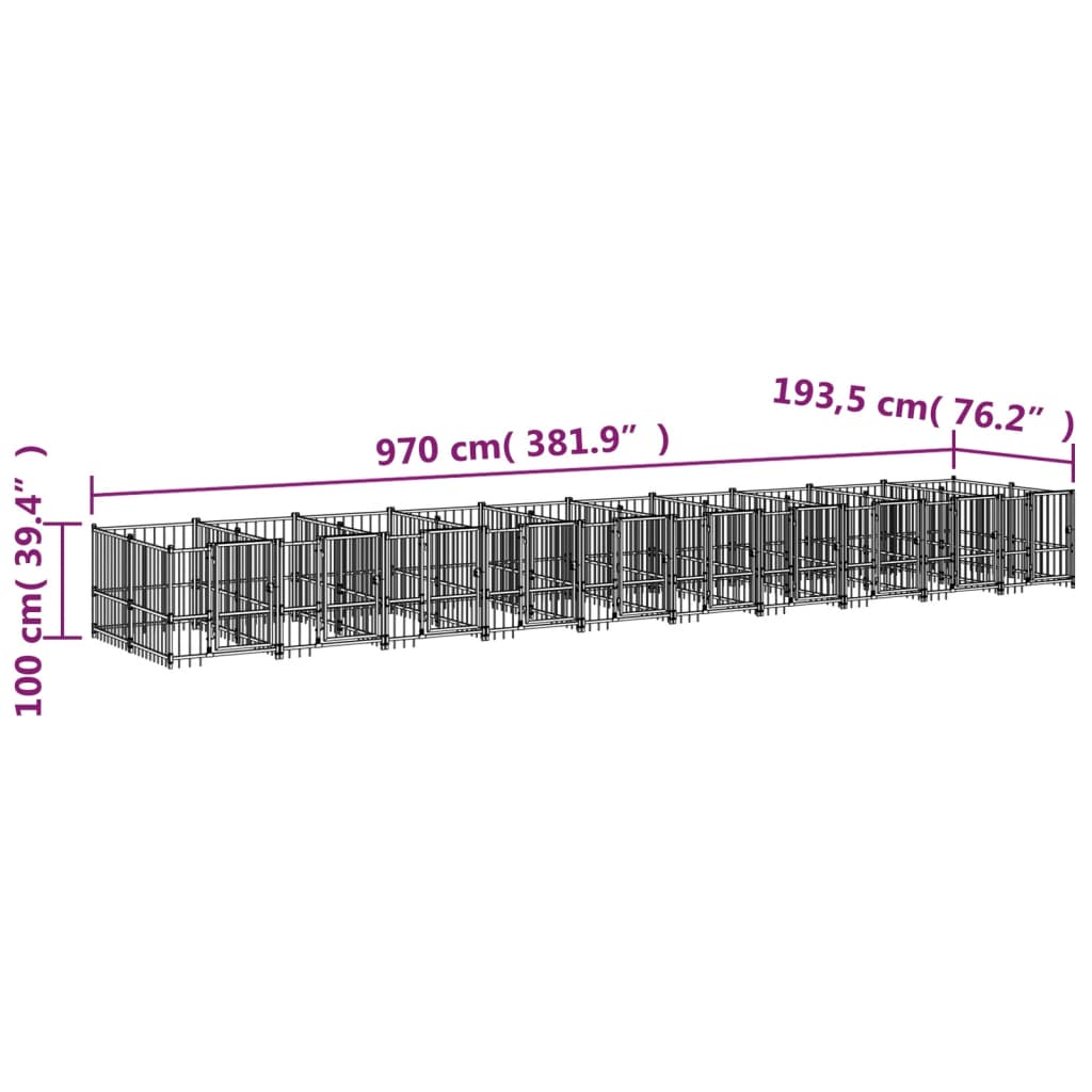 Venkovní psí kotec ocel 18,77 m²