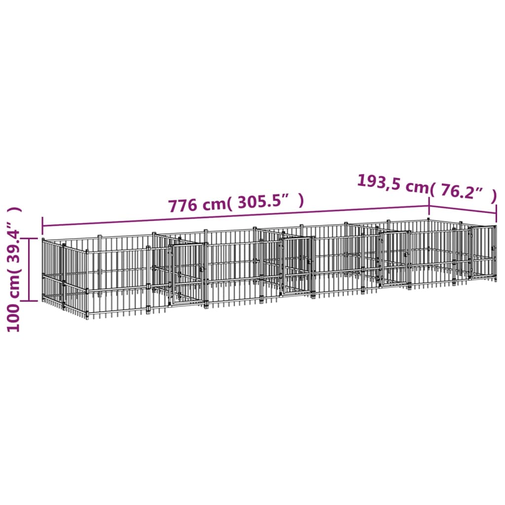 Venkovní psí kotec ocel 15,02 m²