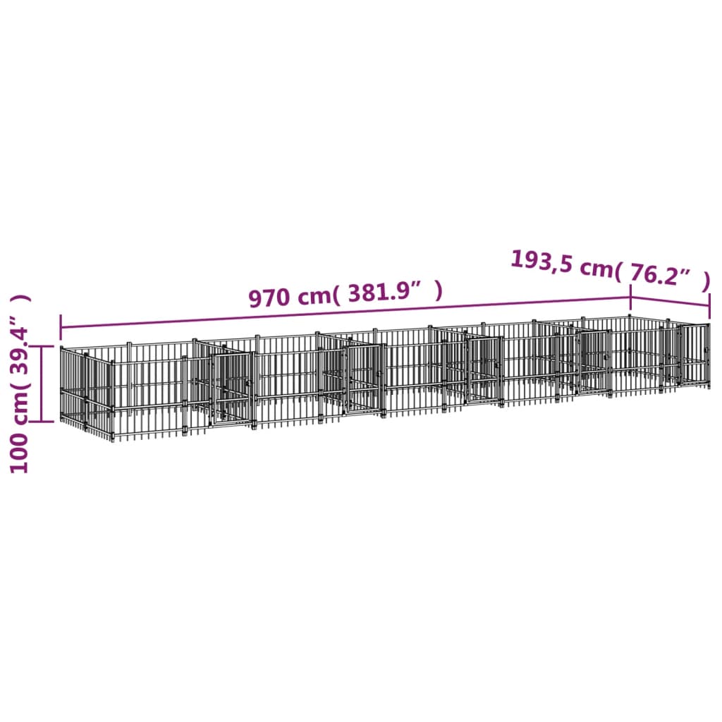 Venkovní psí kotec ocel 18,77 m²