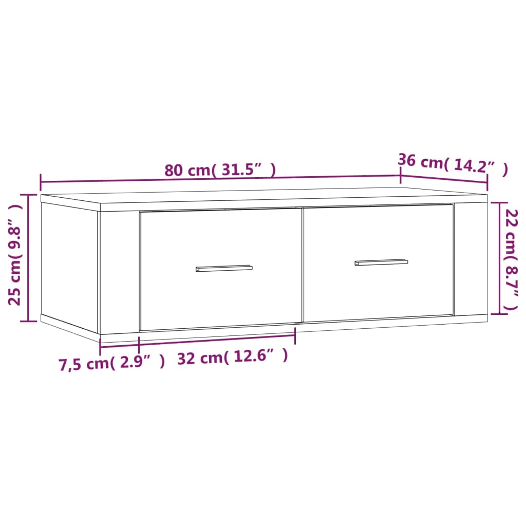 Závěsná TV skříňka dub sonoma 80 x 36 x 25 cm kompozitní dřevo