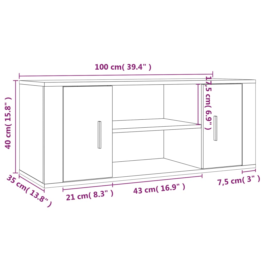 TV skříňka bílá 100 x 35 x 40 cm kompozitní dřevo