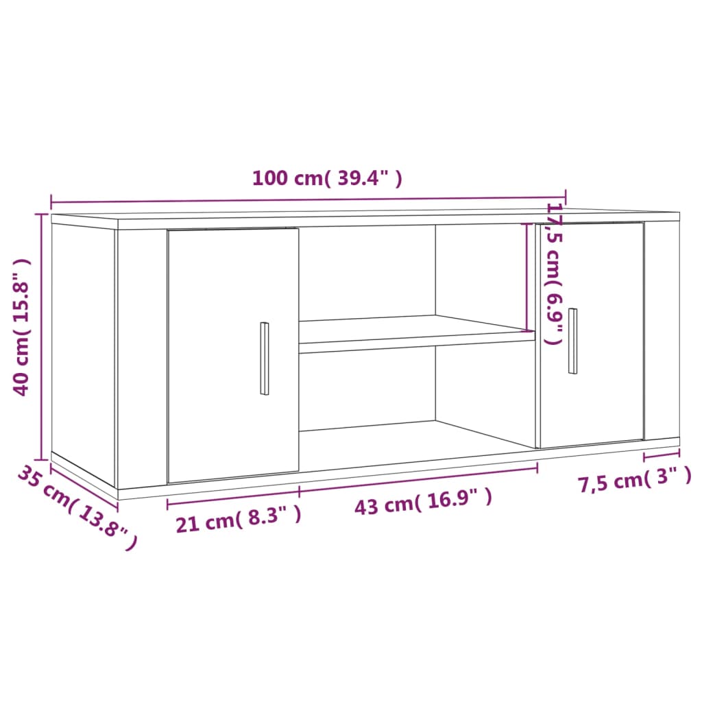 TV skříňka černá 100 x 35 x 40 cm kompozitní dřevo