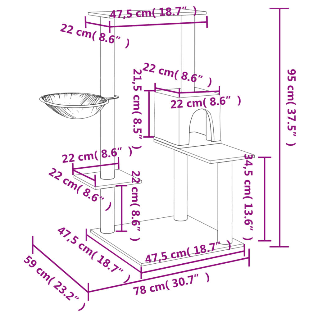 Škrabadlo pro kočky se sisalovými sloupky krémové 95 cm