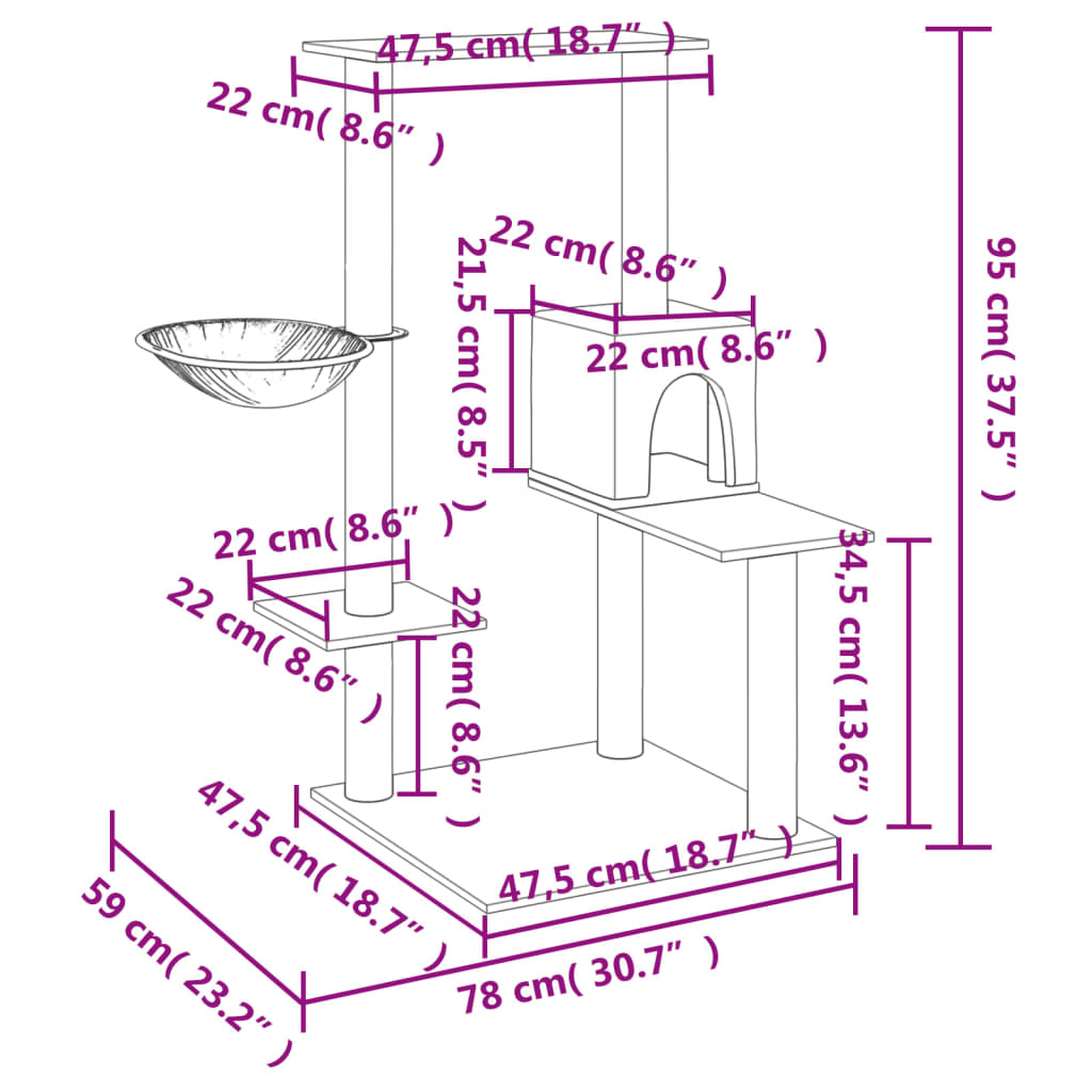 Škrabadlo pro kočky se sisalovými sloupky tmavě šedé 95 cm