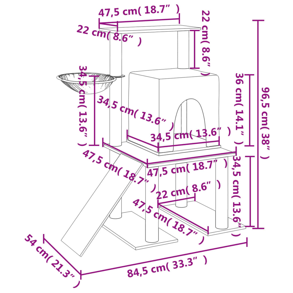 Škrabadlo pro kočky se sisalovými sloupky krémové 96,5 cm