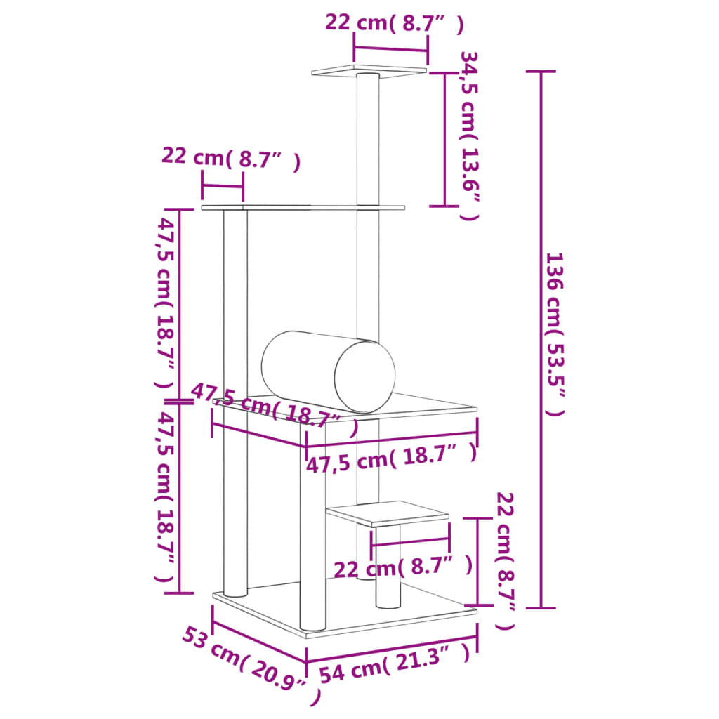 Škrabadlo pro kočky se sisalovými sloupky krémové 136 cm