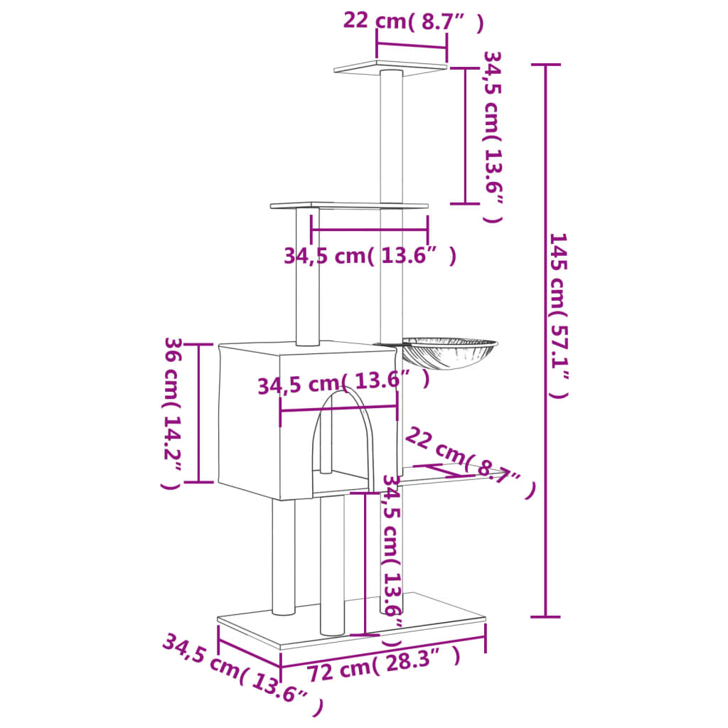 Škrabadlo pro kočky se sisalovými sloupky krémové 145 cm