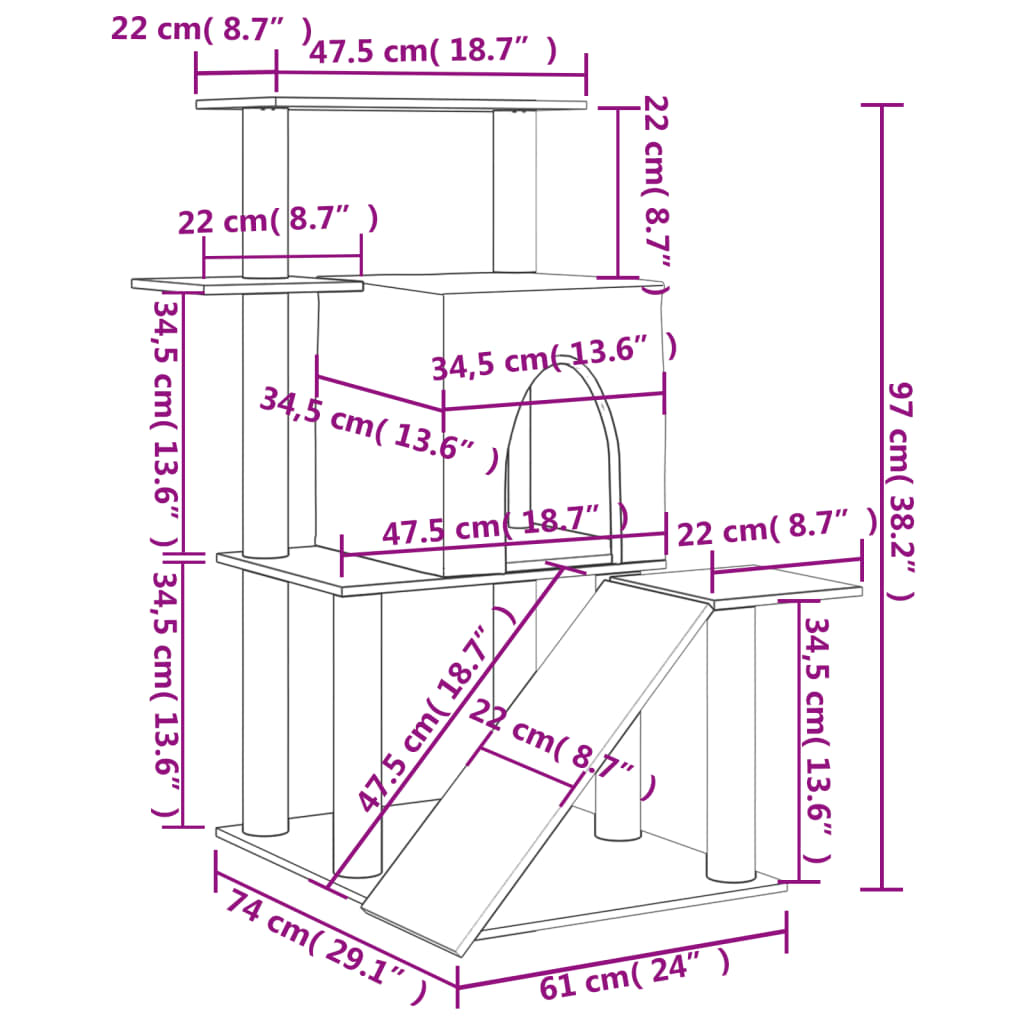 Škrabadlo pro kočky se sisalovými sloupky krémové 97 cm