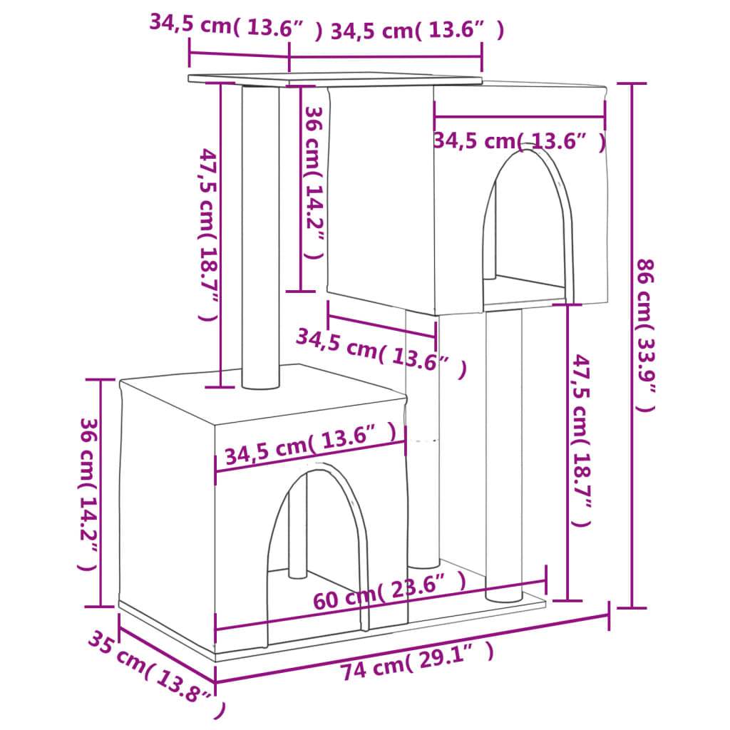 Škrabadlo pro kočky se sisalovými sloupky krémové 86 cm