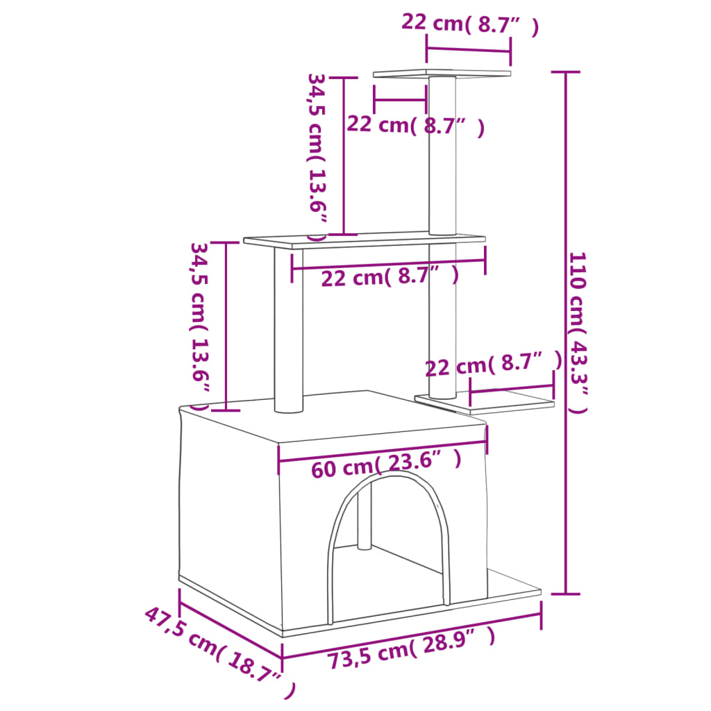 Škrabadlo pro kočky se sisalovými sloupky tmavě šedé 110 cm