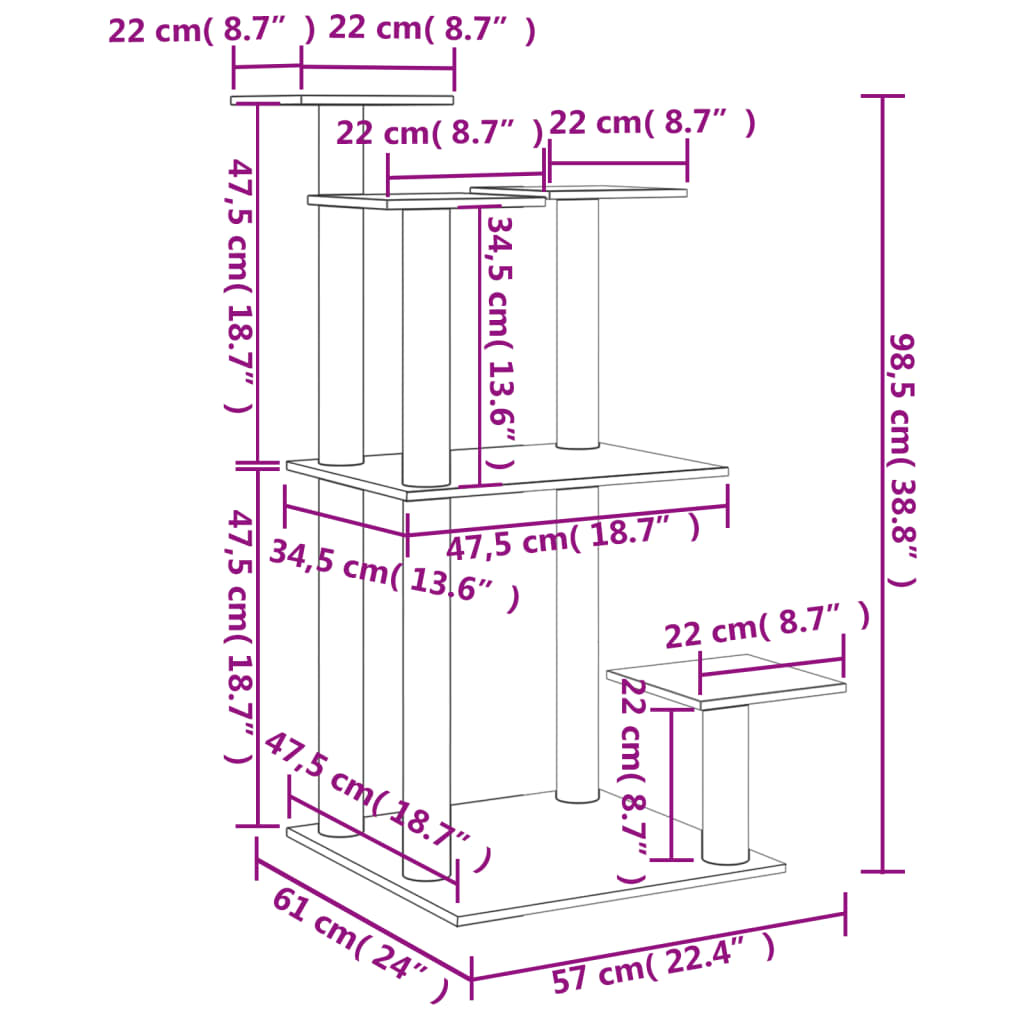 Škrabadlo pro kočky s plošinami krémové 98,5 cm