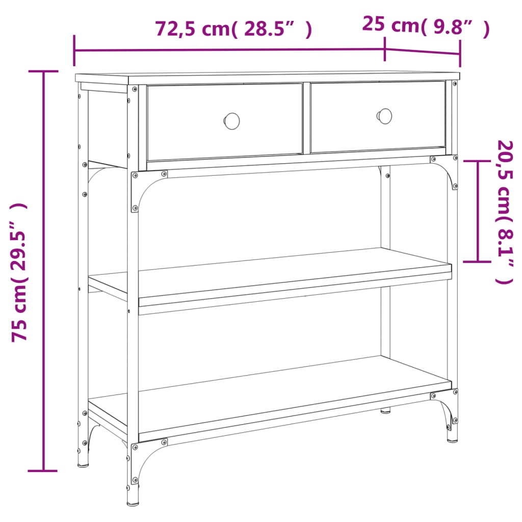 Konzolový stolek dub sonoma 72,5 x 25 x 75 cm kompozitní dřevo